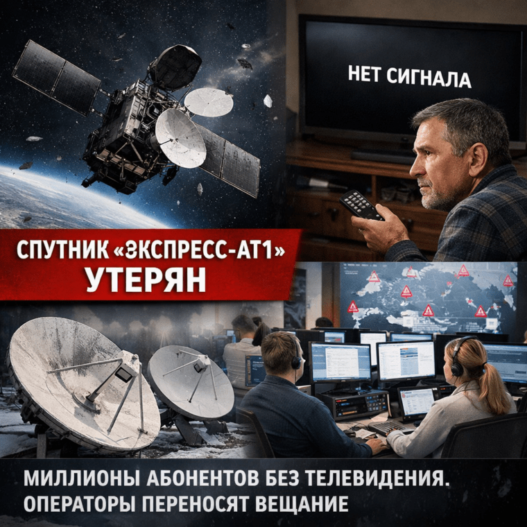 Спутник «Экспресс‑АТ1» на 56°E официально признан утерянным: миллионы абонентов без ТВ, операторы переносят вещание