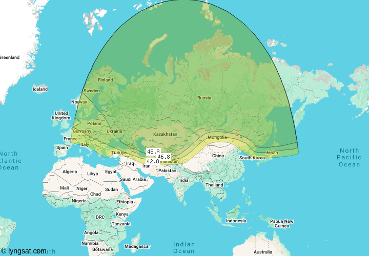 Карта покрытия Express 80 at 80.0°E